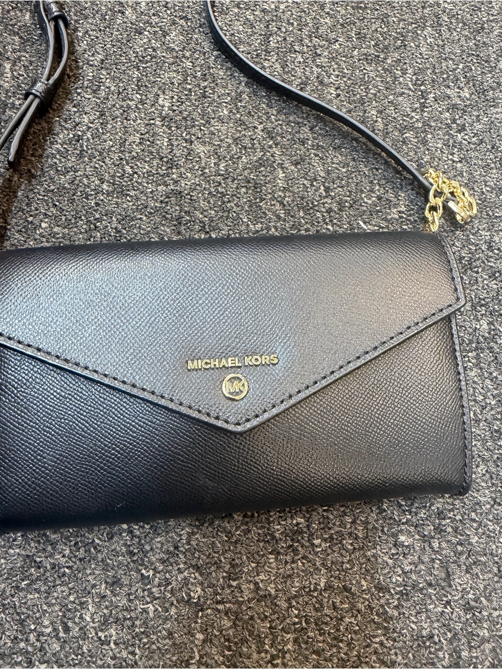 Michael Kors Black Pebble Grain Clutch Crossbody with Gold Accents - Picture 2 of 4